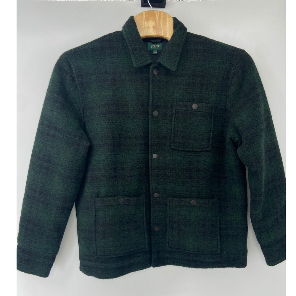 J Crew Jacket MensLarge Black Watch Plaid Chore Wool Blend Outdoor Oarsman Lined